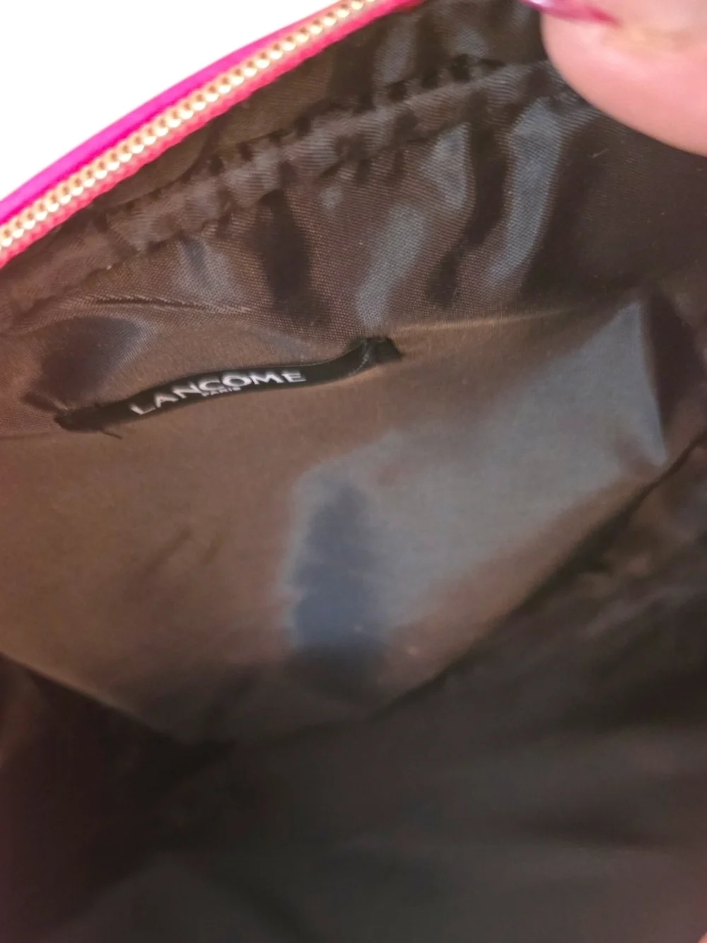 Lancôme Hot Pink Cosmetic Pouch with Gold Plate